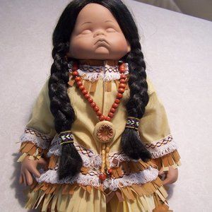 16" NATIVE AMERICAN INDIAN SLEEPING INFANT BABY CHILD BISQUE PORCELAIN DOLL
